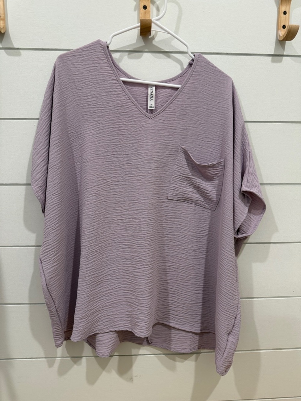 Zenana Outfitters Oversized V-Neck Pocket Tunic - Light Purple